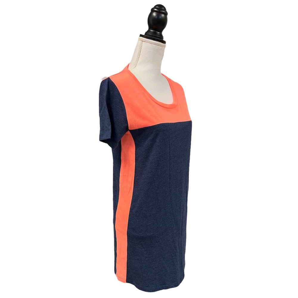 Zenana Color Block Tee Dress Blue Neon Orange S - Picture 1 of 6